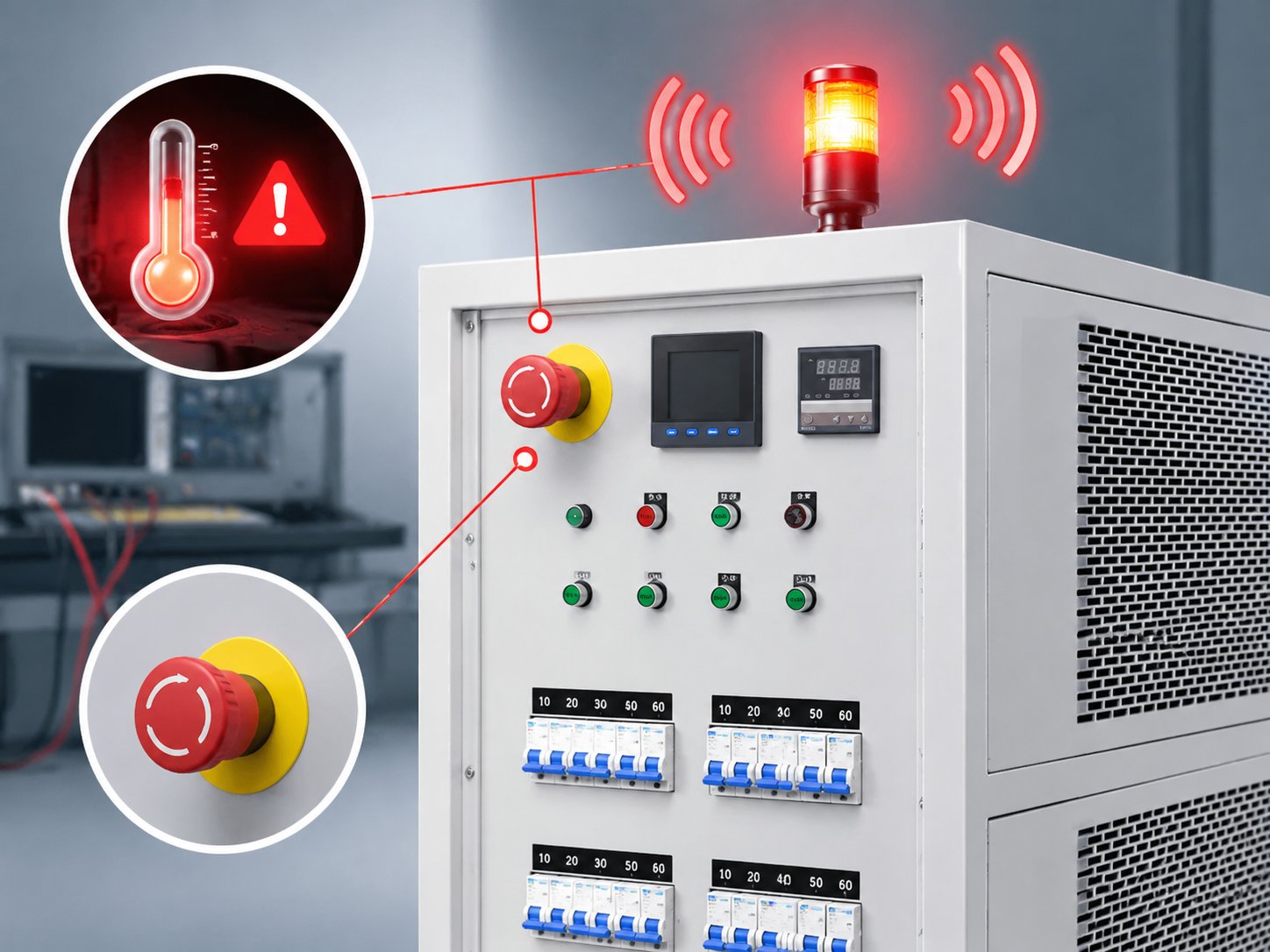Over-temperatureprotection + emergency stopprotection — proactive safety safeguardtest site